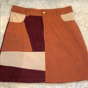 Retro Color blocked corduroy mini skirt